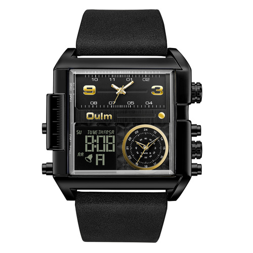 Oulm large dial hot selling shape waterproof sports men's watch gold multi-functional belt men's casual electronic watch