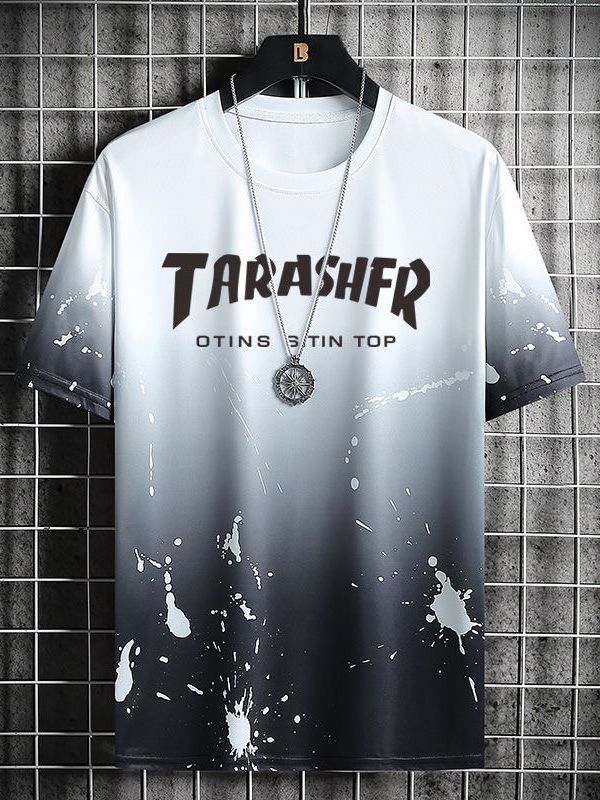 Verano nuevo gradiente de secado rápido camiseta de manga corta para hombres verano ins fresco hielo seda más tamaño suelta ropa casual superior