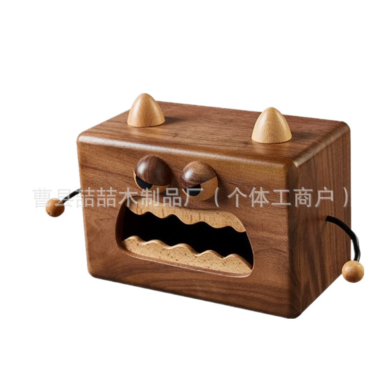 家庭用現物小怪獣実木ティッシュ箱客間ティッシュ箱レストランかわいい胡桃木収納ティッシュ箱|undefined