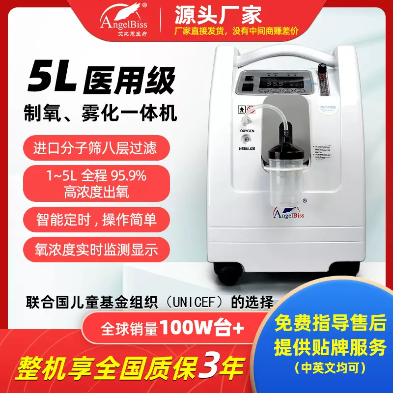 跨境专供5L家用制氧机高浓度吸氧机吸氧雾化双流量制氧机