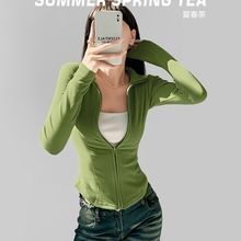 2024新美式双面德绒加厚保暖立领卫衣T恤女冬辣妹修身瑜伽服外套