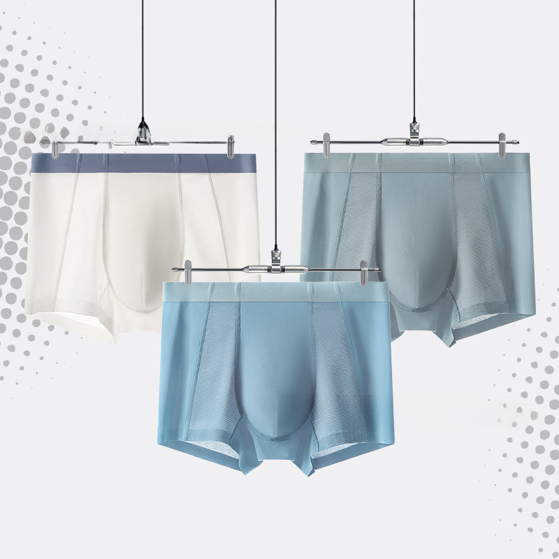 X5【Selected High-Quality】Live Streaming Summer Thin Air Conditioner Men's Underpants Men Seamless Ice Silk Straight Shorts Head