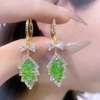 Trend earrings with bow, fresh universal green crystal earings, 2022 collection