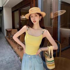 细肩串珠带露背显瘦吊带女2025夏季新款辣妹风带胸垫背心内搭上衣
