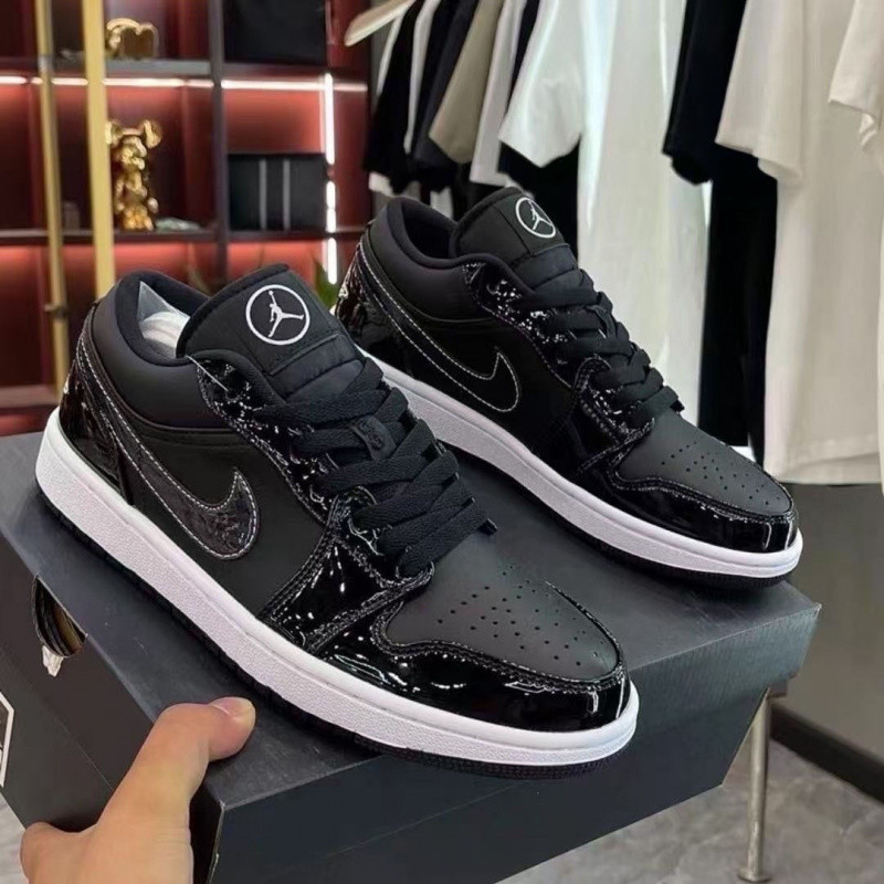 人気の AJ1 ブラック ウォリアー オールスター パテント レザー ロートップ バースト パターン メンズ レディース イン トレンド 多用途 カジュアル スポーツ スニーカー|undefined