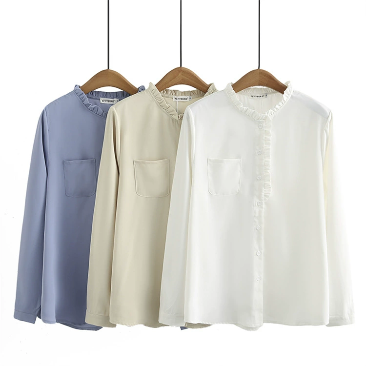 Осень 2023 Новое пальто больших размеров пухлая девушка мода возрастной деревянный ушной воротник с длинным рукавом Базовая рубашка 9066