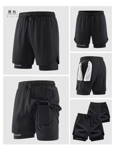 Athletic Shorts Running-Specific Loose Non-Slip Three-Piece Pants Double-Layer Quick-Dry Workwear Casual Pants Printed