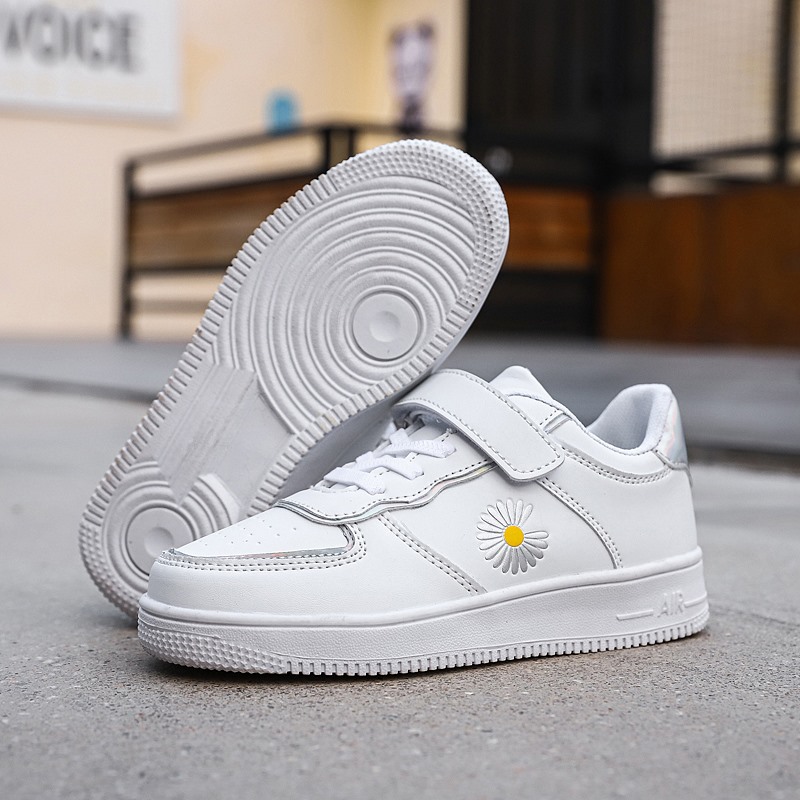 贝壳头板鞋儿童小白鞋韩版男童防滑皮面休闲鞋魔术贴女童空军波鞋|ru