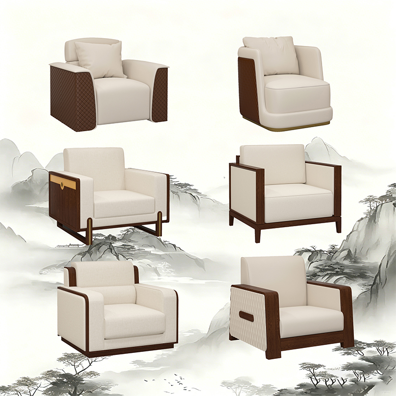 Vip reception room reception sofa, Chinese-style single-person meeting sofa, office business negotiation sofa and coffee table set