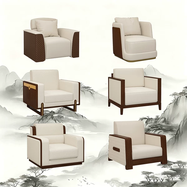 Vip reception room reception sofa, Chinese-style single-person meeting sofa, office business negotiation sofa and coffee table set