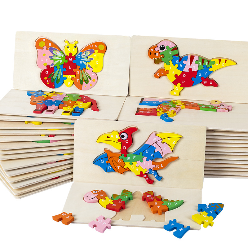 Rompecabezas para niños transfronterizos Animales cognitivos digitales dibujos animados rompecabezas tridimensional educación temprana para bebés iluminación juguetes de madera al por mayor