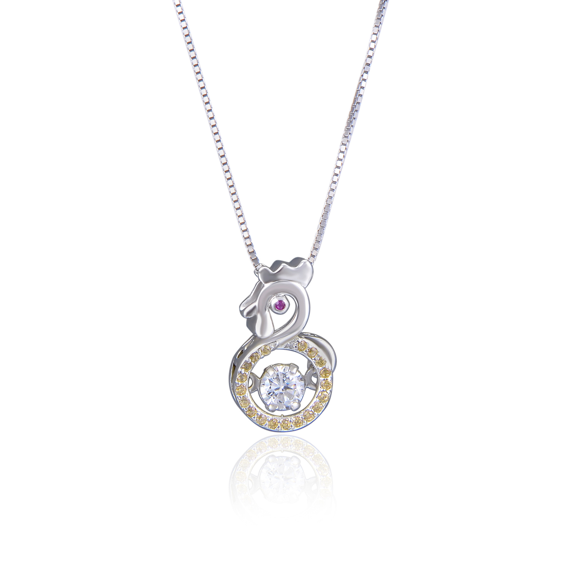 S925 plata esterlina collar de pollo del zodiaco nicho femenino temperamento simple diamante incrustado inteligente colgante cadena de clavícula corazón en movimiento
