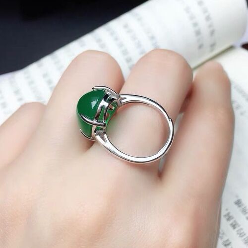 925 Silver Plated Synthetic Emerald Jade Gemstone Ring for Women, Red Agate, Stylish and Atmospheric Open Ring, Birthday Gift for Women