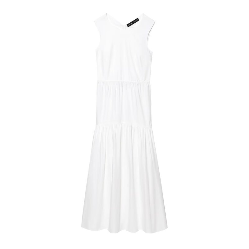 Cross-Border Aliexpress Amazon Foreign Trade Wholesale European and American Clothing Summer Fashion Waistless Round Neck Sleeveless Long Dress