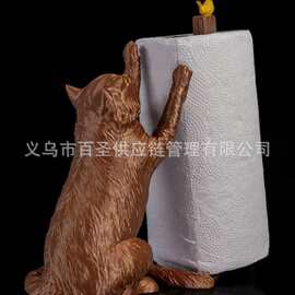 跨境猫咪逗鸟造型卷纸架 萌趣动物风厨房纸巾收纳摆件158