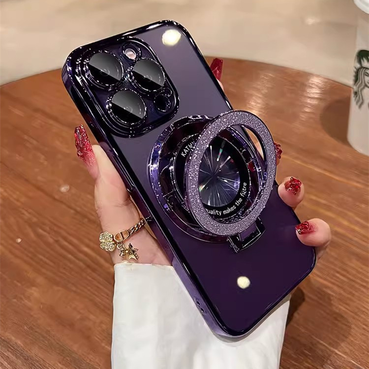 IPhone15メッキtpuフラッシュパウダー磁気吸引スタンド携帯ケースリンゴ16透明転倒防止i14保護カバーを適用|undefined