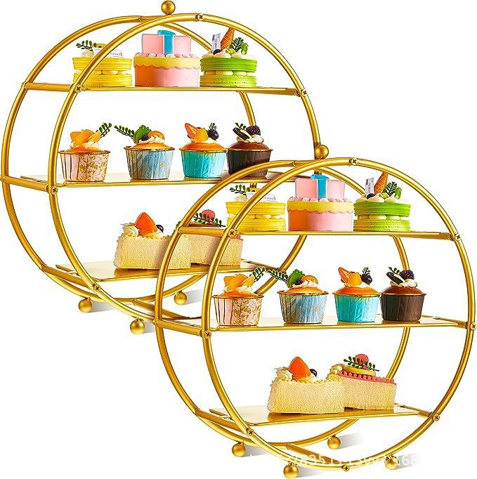 Fiesta de boda redonda estante de cupcake mesa de postre muestra de cumpleaños dorado estante de pastel estante de postre redondo