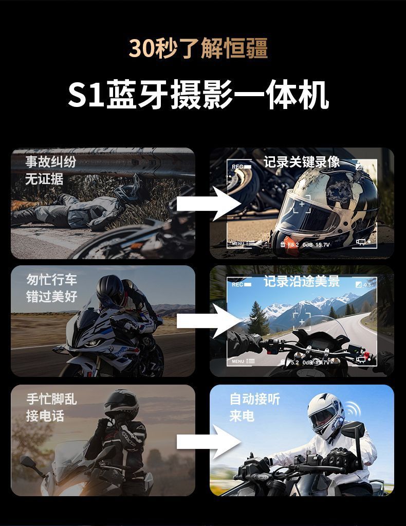 Hengjiang S1 Bluetooth Camera Integrated Motorcycle Helmet Bluetooth Headset Hd Driving Recorder Noise Reduction Long Battery Life
