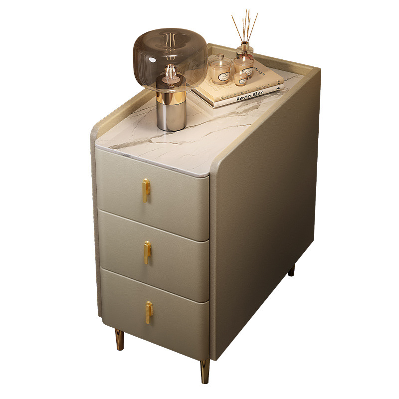 Mueble alto junto a la cama de roca, pequeño armario de almacenamiento de dormitorio minimalista moderno, armario estrecho de almacenamiento de sensación de lujo ligero y de alta calidad para el hogar