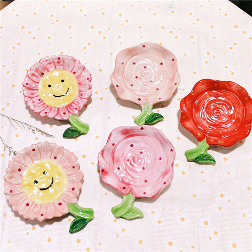 Cute High-Quality Appearance Flower Creative Ceramic Soap Dispenser Drainage Home Bathroom Sink Soap Holder Trendy