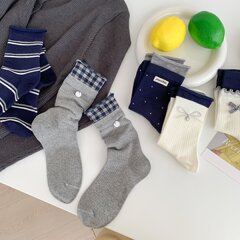 25秋冬新款芭蕾风堆堆袜子女女袜韩系ins潮蝴蝶结条纹中筒精梳棉