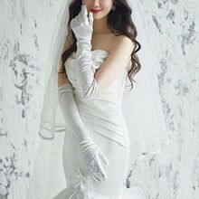 法式缎面婚纱手套白色复古长款新娘结婚晚宴礼服拍照写真礼仪手套