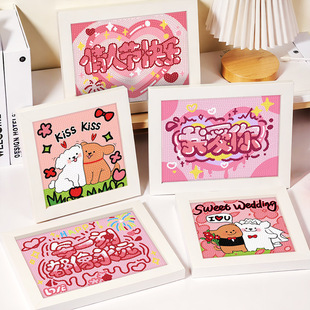 Valentine's Day Diamond Painting with Frame Tanabata Handmade Diamond Sticker Memorial Day Masonry Painting diy Couple Gift Wholesale
