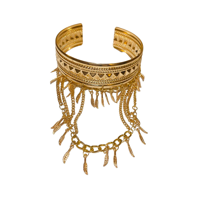 Brazalete de borla de cadena de plumas de metal transfronterizo, brazalete, diseño de moda personalizado, pulsera exótica, joyería femenina