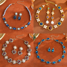 中古vintage耳环项链套装跨境爆款锁骨链轻奢高级感气质饰品批发