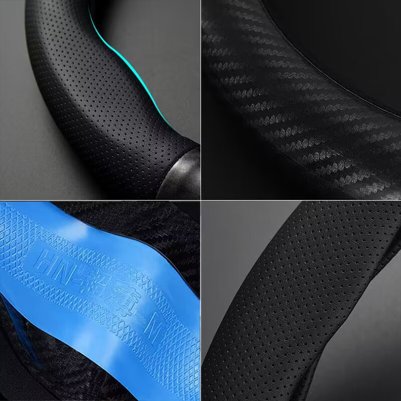 Cross-Border Carbon Fiber Steering Wheel Cover Panapi Stitching Steering Wheel Cover Printed Logo Car Steering Wheel Cover Wholesale