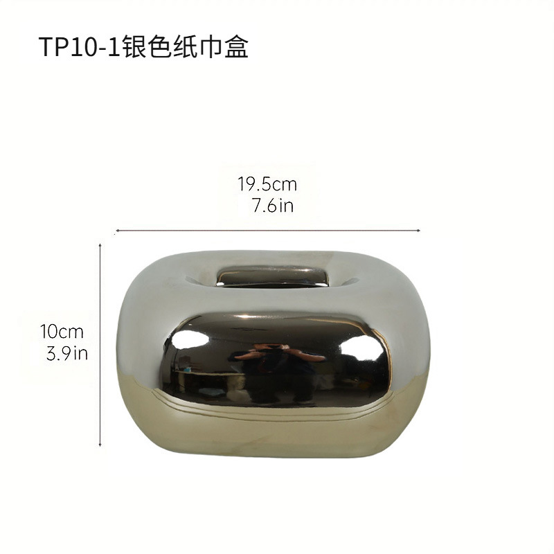 Caja de pañuelos de plata dorada creativa, caja de dibujo de mesa de comedor de sala de estar minimalista moderna, caja de papel de servilleta de dibujo de papel de cerámica para el hogar