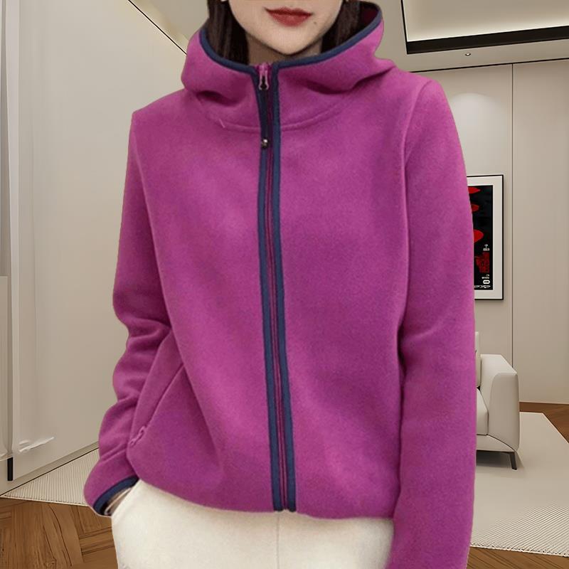 Sweatshirt Women's New Autum Large Size Warm Hooded Cardigan Fleece Long-Sleeved Jacket Top for Women