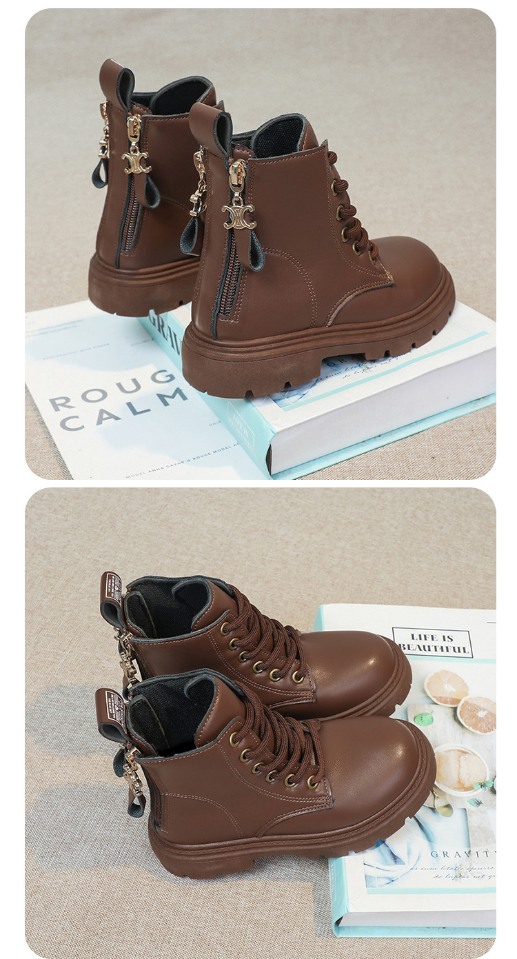 2024 Autumn/Winter New Children's Martin Single Boys' Velvet Short Warm Girls' Soft Bottom Leather Boots_voghion.com