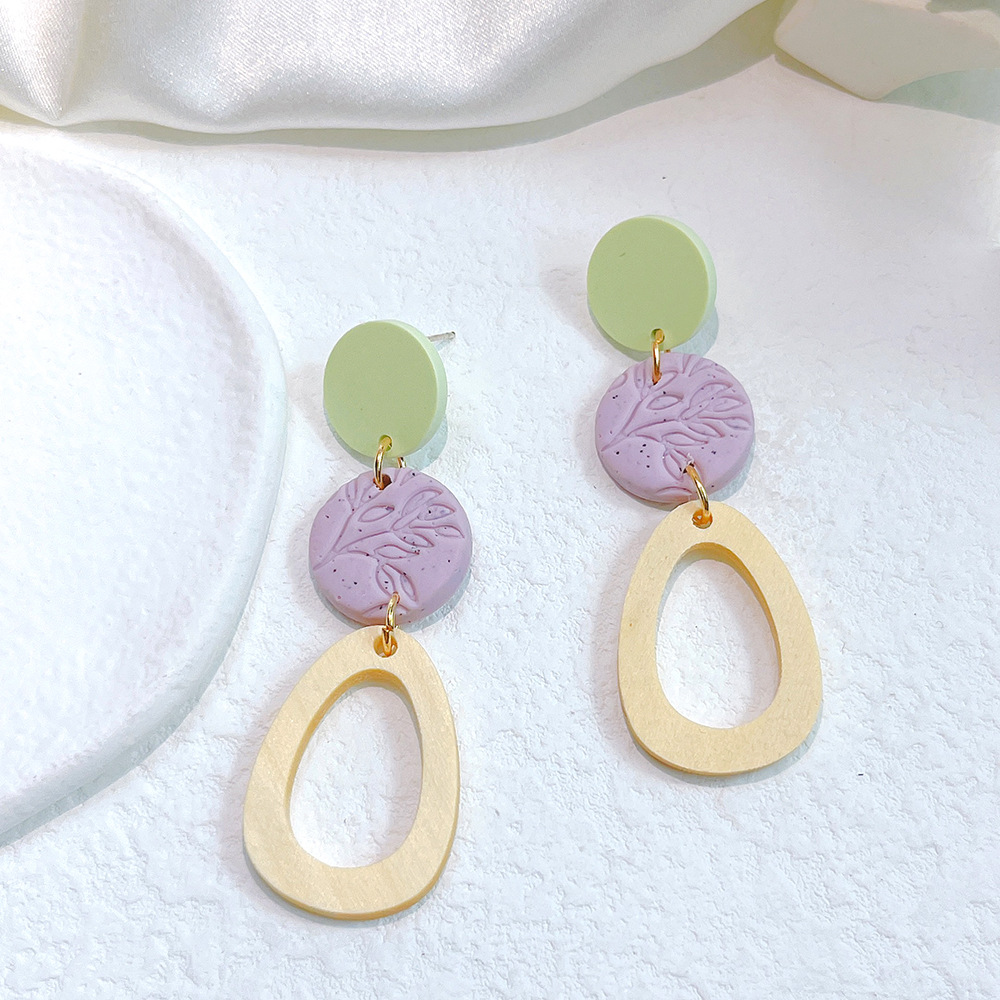 1 Pair Simple Style Round Water Droplets soft clay Patchwork Womenu0027S Chandelier Earrings