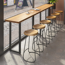 咖啡厅实木吧台桌长条家用高脚桌商用靠窗酒吧桌奶茶店桌椅组合