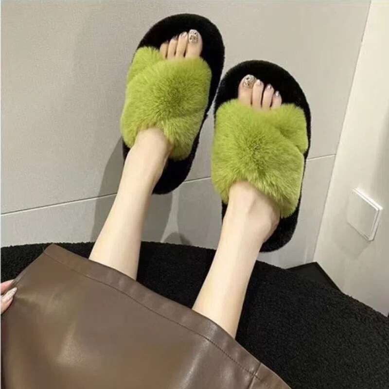 网红厚底毛毛拖鞋女外穿新款秋冬时尚轻奢高级感软底百搭棉拖鞋女|undefined
