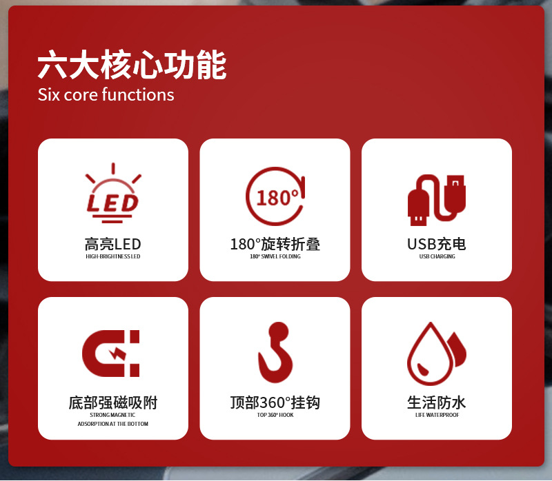 Multifunctional maintenance work lamp USB charging power indicator LED COB dual light source bright lighting work lamp