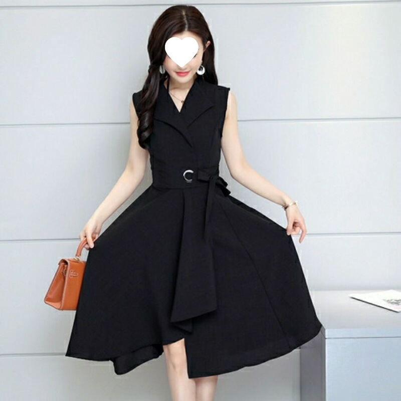 2026 Summer New Fashion Elegant Socialite Style Waist-Cinching Sleeveless Irregular Stylish Mid-Length One-Piece Dress