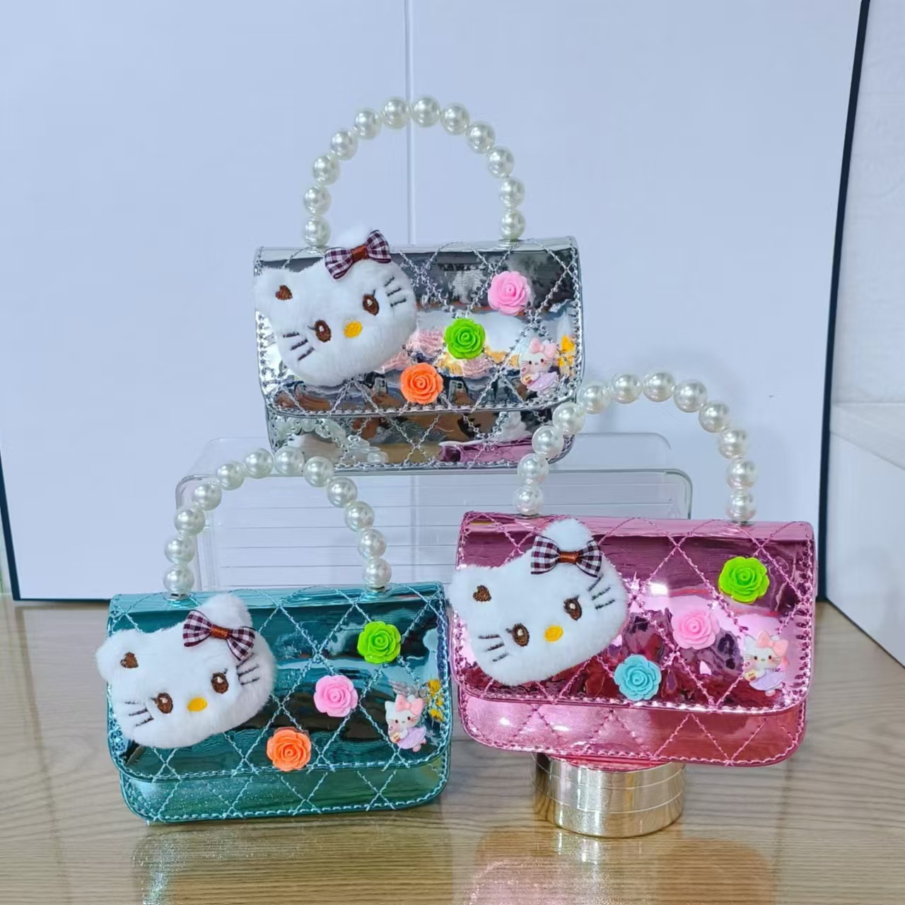 Nuevo espejo para niños, bolso de hombro de dibujos animados, bolso de mensajero para niñas, bolso de perlas, bolso de cadena lindo para niñas de celebridades de Internet