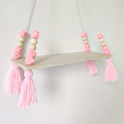 INS Nordic style macaron octagonal beads tassel storage rack wall hanging e children's room creative home storage plywood