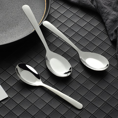 新中式304不鏽鋼勺子高顏值家用平底湯勺吃飯勺子調羹可印logo