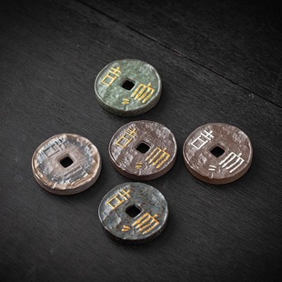 Ceramic Copper Coin Lid, Handmade Coarse Pottery Lid, Bowl, Teapot Holder, High-Quality Tea Pet Ornaments, Kung Fu Tea Set, Tea Accessories
