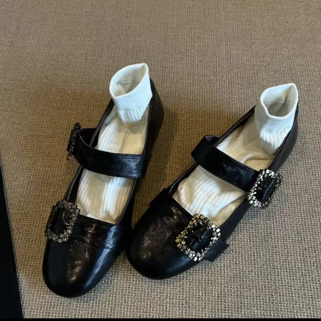 In Stock~2026 Spring New Vintage Mary Jane Leather Shoes Fashionable Single Buckle Round Toe Shallow Flat Shoes for Women