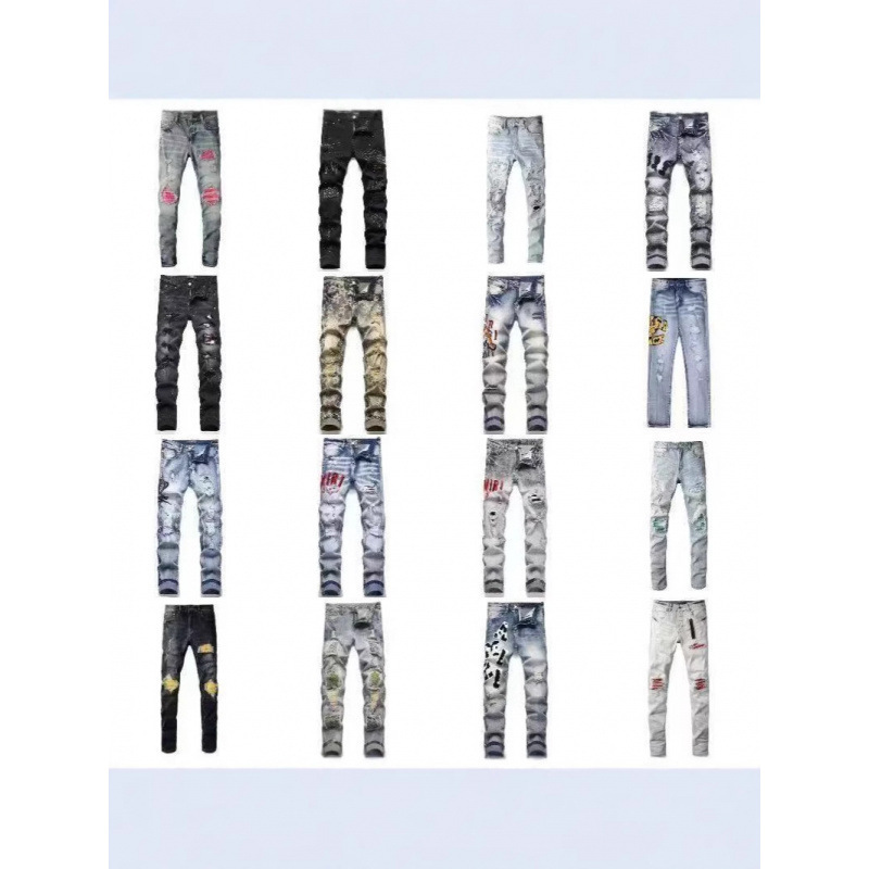 Trendy Casual Style Men's Slim Straight-Leg Patchwork Embroidered Jeans with Holes and Patch Appliqué Trendy Casual Style Men's Slim Straight-Leg Patchwork Embroidered Jeans with Holes and Patch Appliqué
