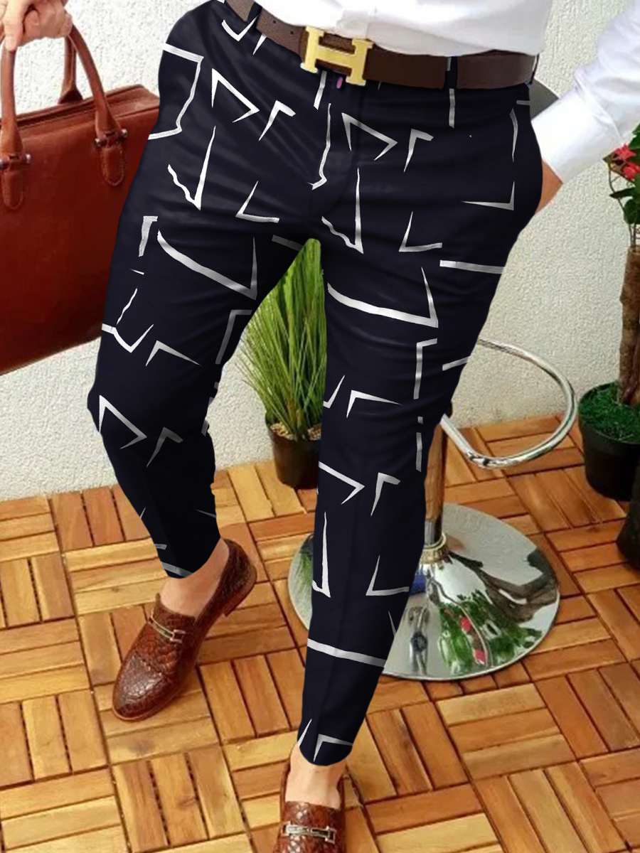 2023 estación independiente transfronteriza europea y americana nuevo patrón casual de los hombres impreso Mediados de cintura traje casual pantalones micro pantalones elásticos