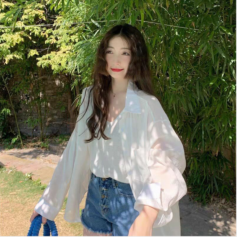 Simple and Versatile Long-Sleeved Sun Protection Shirt, Slim and Sweet Solid Color Shirt Jacket, Casual Suspender Top Simple and Versatile Long-Sleeved Sun Protection Shirt, Slim and Sweet Solid Color Shirt Jacket, Casual Suspender Top