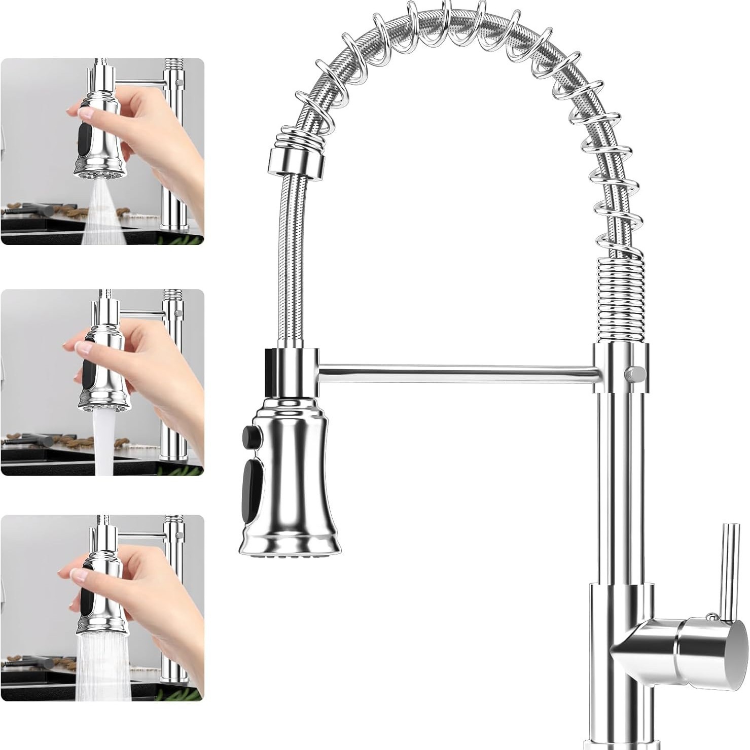 Grifo de cocina negro de doble uso, frío y caliente, extraíble, de acero inoxidable 304, comercio exterior transfronterizo, venta al por mayor de fábrica totalmente en cobre