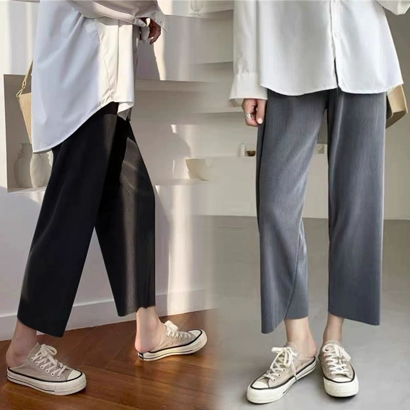Брюки с широкими штанинами для беременных, укороченные летние тонкие спортивные повседневные брюки из ледяного шелка, верхняя одежда, свободные прямые брюки для похудения