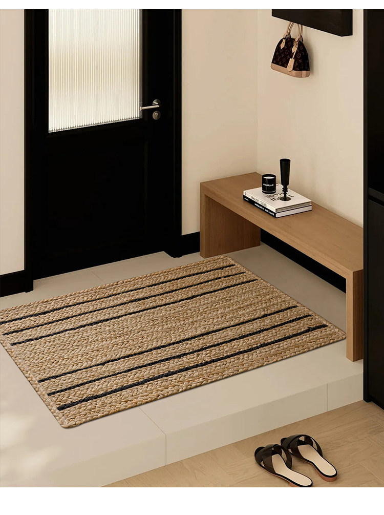 Natural Jute Hand-Woven Floor Mat for Entryway, Living Room, Bedroom, Bedside, Non-Slip, Glue-Free, Simple Carpet