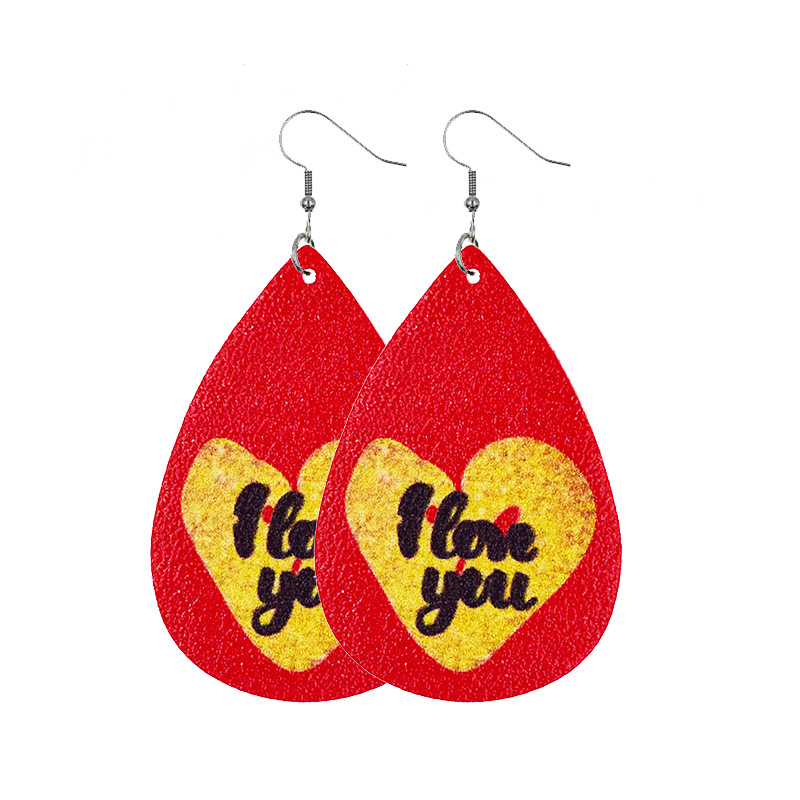 1 Pair Lady Streetwear Letter Heart Shape Pu Leather Drop Earrings display picture 8